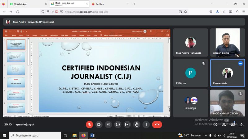 AR Learning Center sukses Gelar Pelatihan Jurnalis Certified Indonesian Journalis bersama para Pimpinan Media dan Akademisi dengan Coach Mas Andre Hariyanto (SUARA UTAMA)