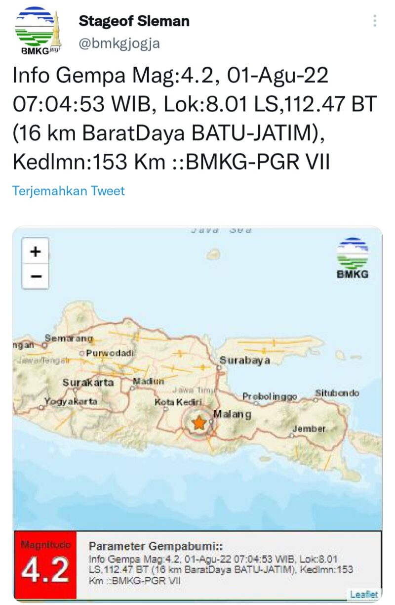 Foto : Pusat Gempa Di Batu, Jawa (Doc. Istimewa BMKG) 