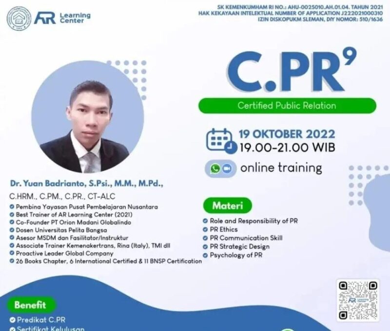 Siapkan Juru Bicara Handal dalam Perusahaan, AR Learning Center Gelar Pelatihan Public Relation. Foto: Dok. Kegiatan CPR AR Learning Center/Mas Andre Hariyanto (SUARA UTAMA).