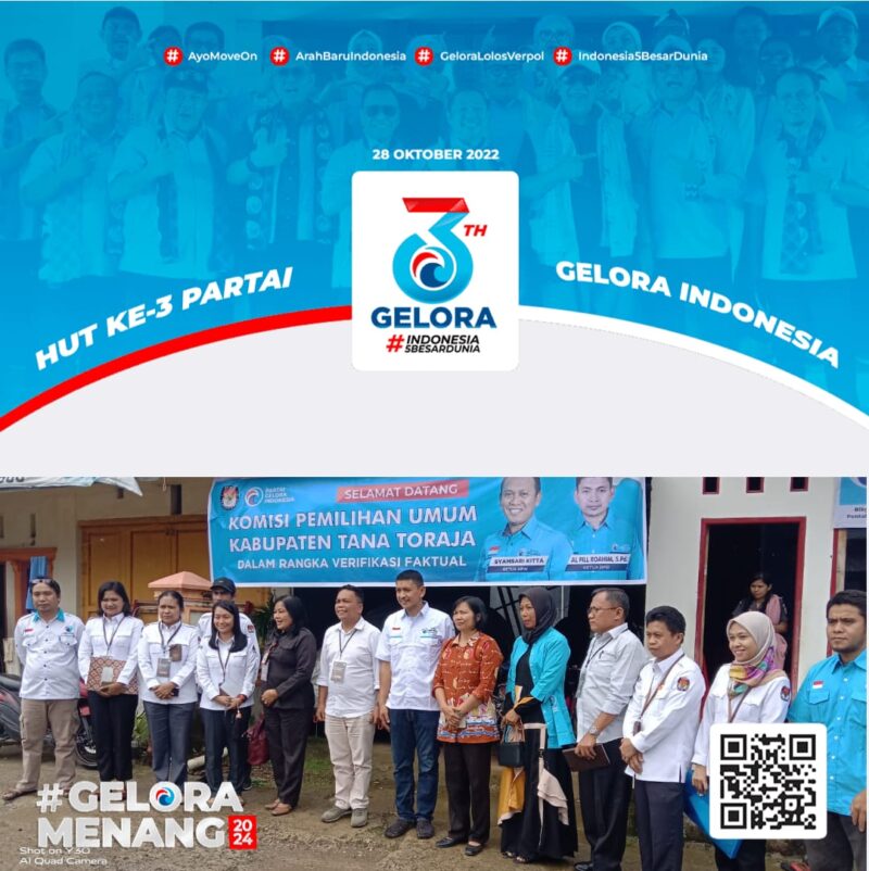 Ketua dan pengurus DPD Partai Gelora Kab. Tana Toraja pose bersama usai melakukan verifikasi faktual partai politik. Foto: AndiRombe (SUARA UTAMA)