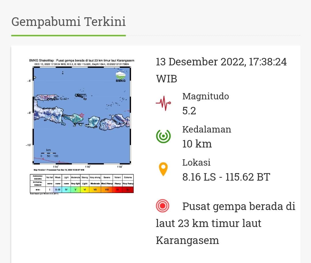 Gempabumi Mag 5.2 di Pulau Dewata Bali dan Mataram Sekitar, BMKG himbau masyarakat Waspada Gempa Susulan. Foto: Ilustrasi dan Google BMKG/Mas Andre Hariyanto (SUARA UTAMA)