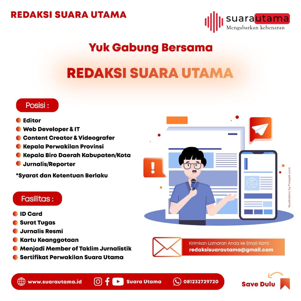 Foto: Lowongan Pekerjaan Part Time di Yayasan Pusat Pembelajaran Nusantara, Kantor Berita Suara Utama & Lembaga AR Learning Center Yogyakarta/Dok. Mas Andre Hariyanto (SUARA UTAMA)