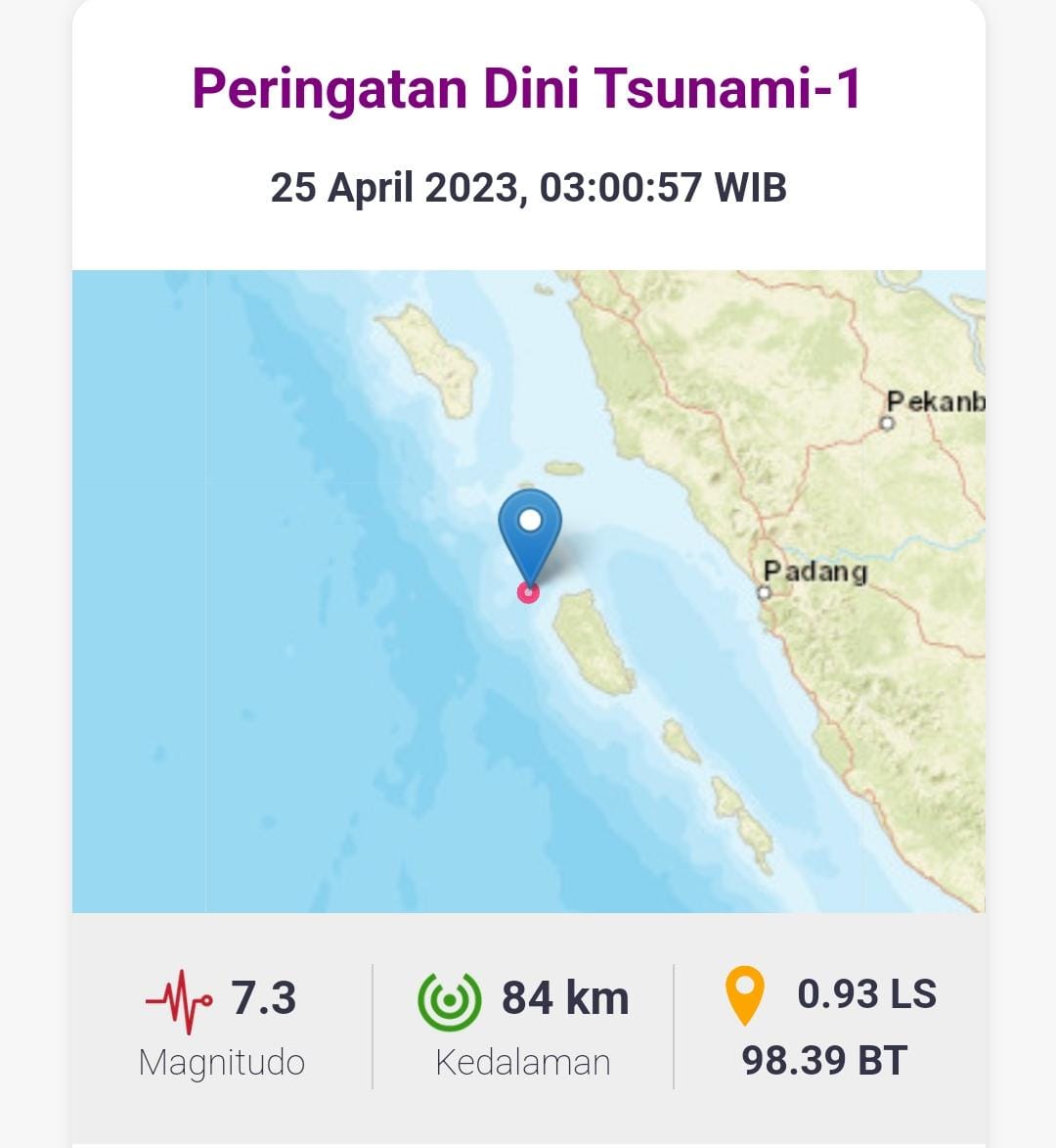 Gempa M 7,3 Guncang Mentawai Sumbar & Sumut, BMKG Keluarkan Peringatan Dini Tsunami-1. Foto: BMKA & Sumber/Mas Andre Hariyanto (SUARA UTAMA)