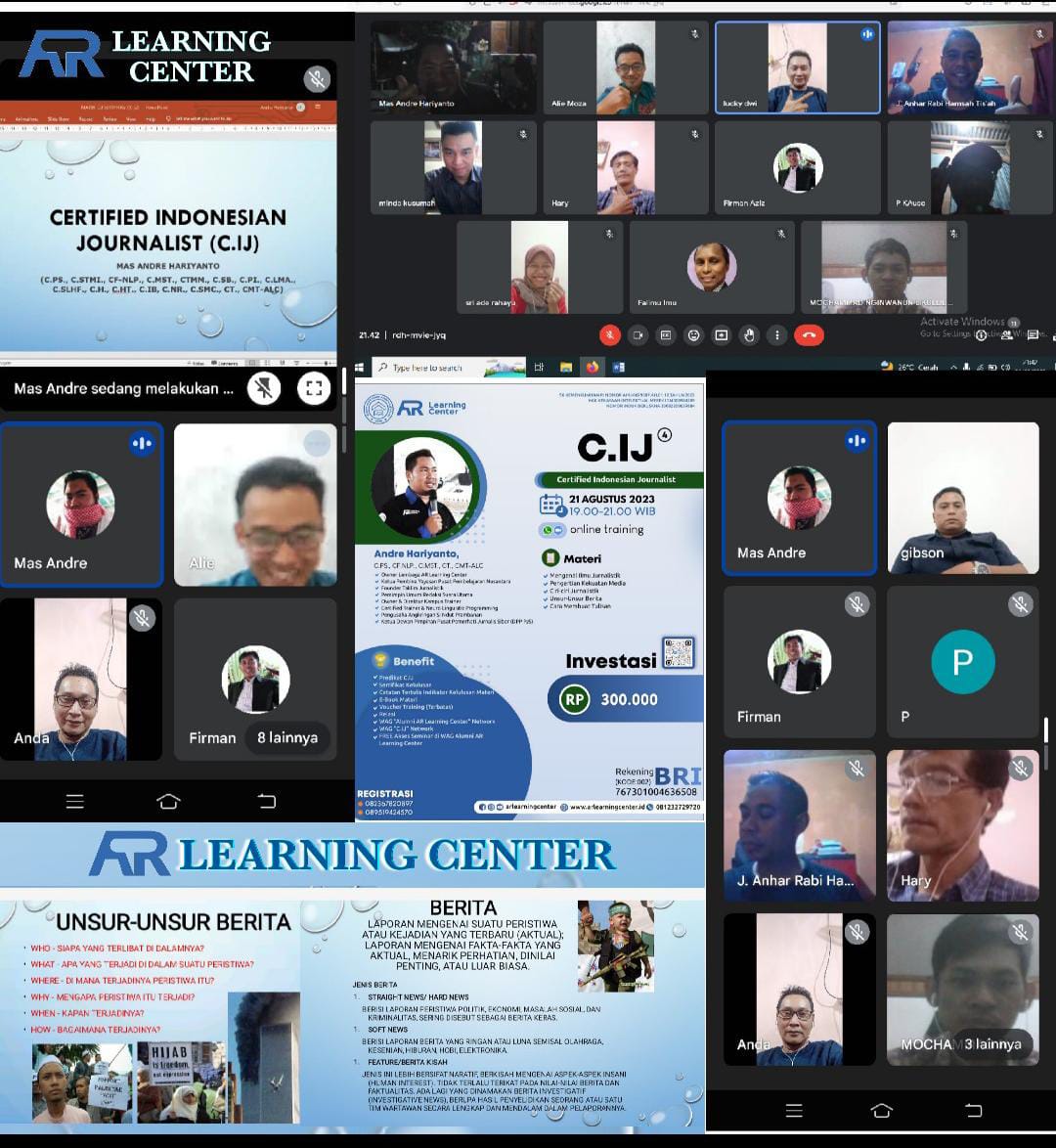 AR Learning Center sukses Gelar Pelatihan Jurnalis Certified Indonesian Journalis bersama para Pimpinan Media dan Akademisi dengan Coach Mas Andre Hariyanto (SUARA UTAMA)