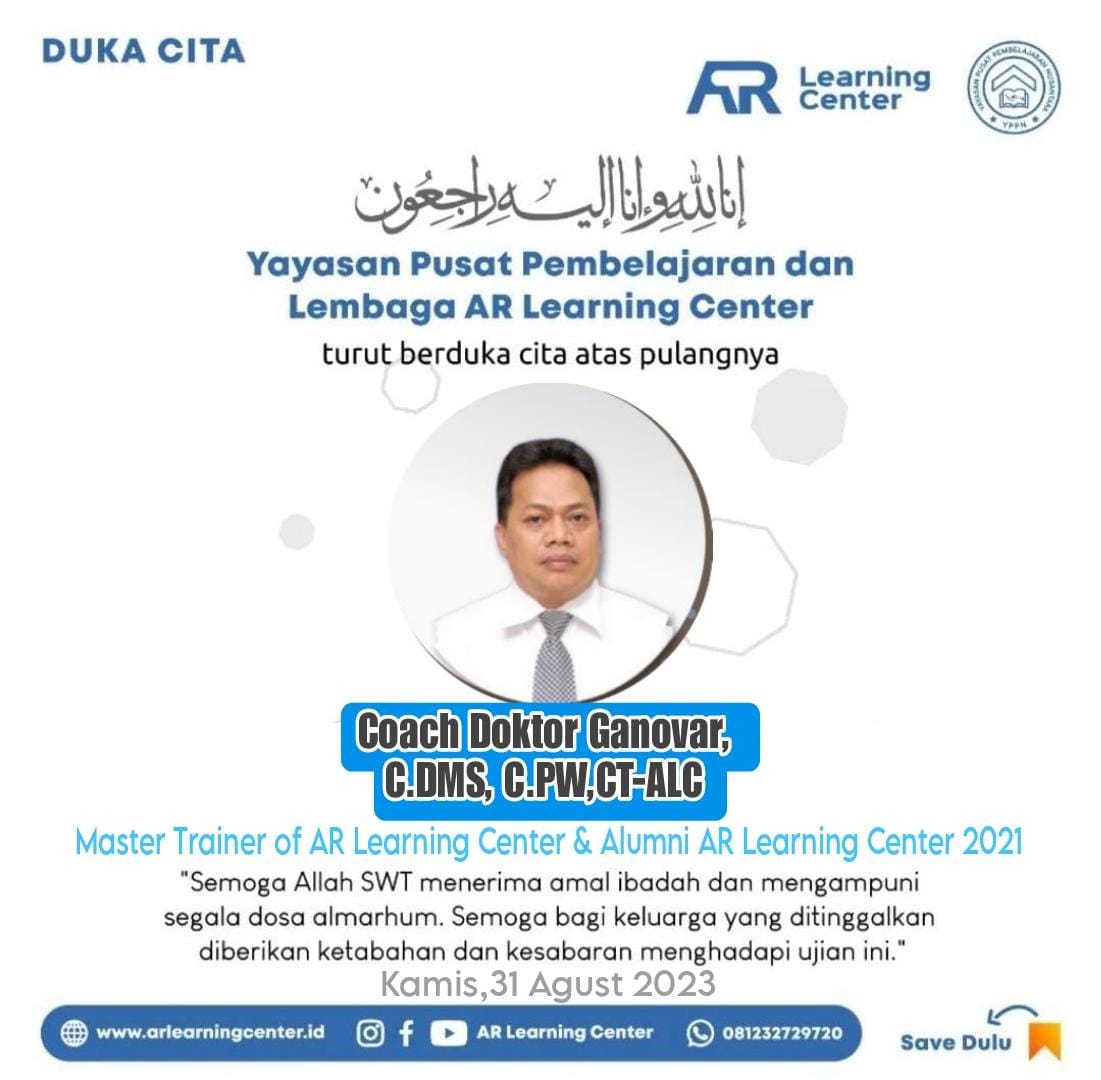 Almarhum Coach Dr. Ganovar SE AK MM CT.ALC, Master Trainer of AR Learning Center dan Alumni AR Learning Center. Foto: Dok. Internal Lembaga ALC (SUARA UTAMA)