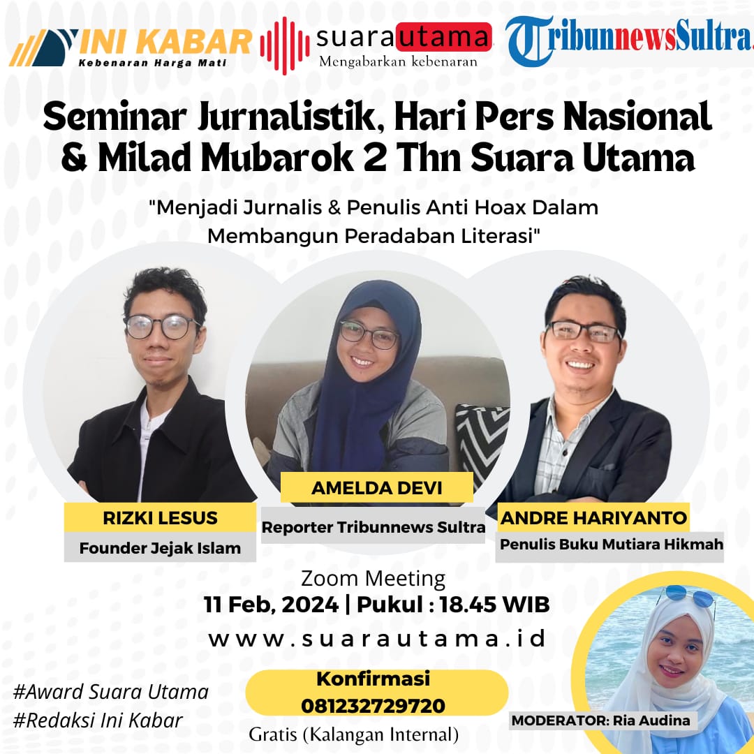 Anniversary ke-2 Suara Utama, Bersama Ini Kabar jalin kolaborasi  dengan Jurnalis Tribunnews dan Founder Jejak Islam. FOTO: Dok. SUARA UTAMA