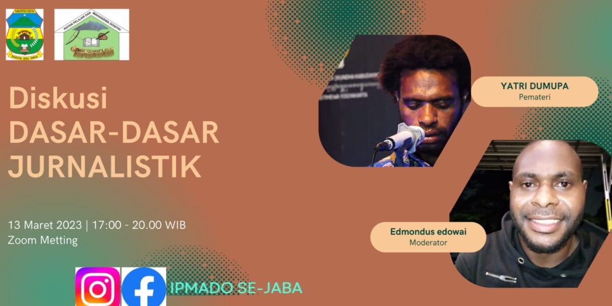 Ilustrasi poster undangan untuk materi dasar dasar Jurnalistik
