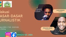 Ilustrasi poster undangan untuk materi dasar dasar Jurnalistik