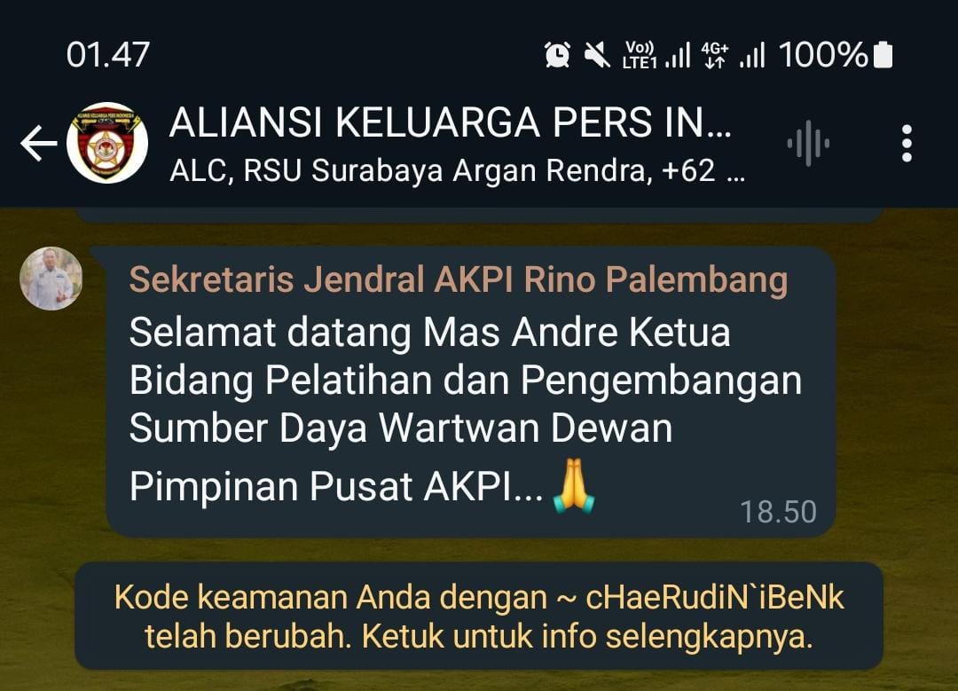 FOTO : Selamat, Andre Hariyanto Emban Ketua Pelatihan dan SDM Dewan Pimpinan Pusat Aliansi Keluarga Pers Indonesia DPP AKPI (Suara Utama ID)