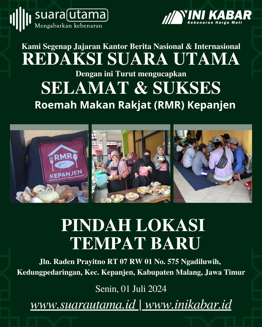 Rumah Makan Rakyat Gratis Kepanjen Malang Selatan Pindah Tempat, Yuk Merapat !!