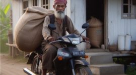 Ilustrasi AI: Sekarung Beras dari Camat Amad: SUARA UTAMA.ID.