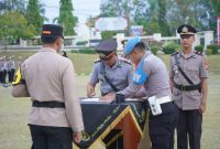 Foto serah terima jabatan kabag log serta serah terima jabatan kapolsek Bunga Mayang 23/9/2024 polres Lampung Utara