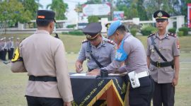 Foto serah terima jabatan kabag log serta serah terima jabatan kapolsek Bunga Mayang 23/9/2024 polres Lampung Utara