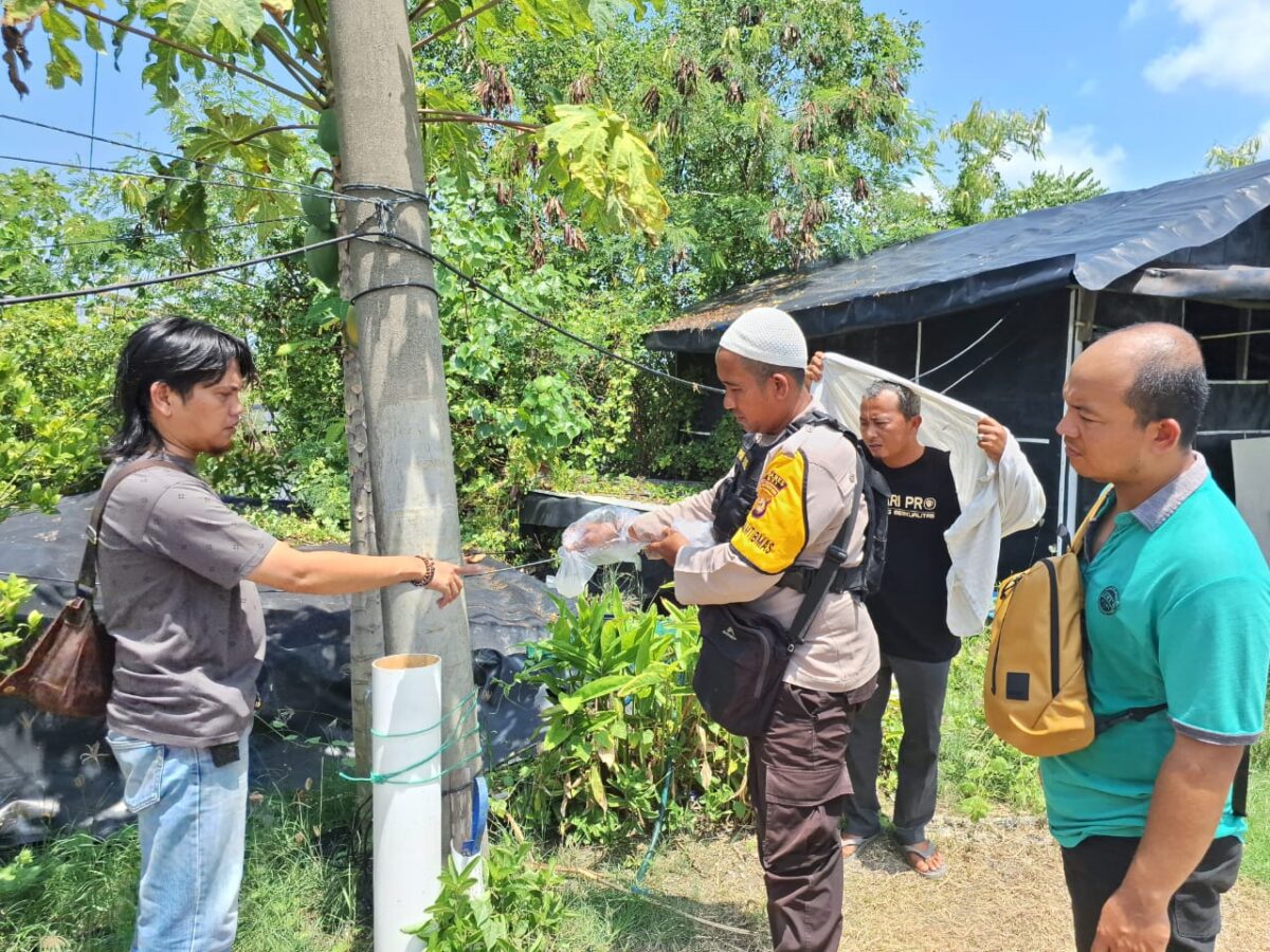 Personil Polsek Sungai Menang di TKP tambak Taufiq Yusuf. SUARA UTAMA.ID.
