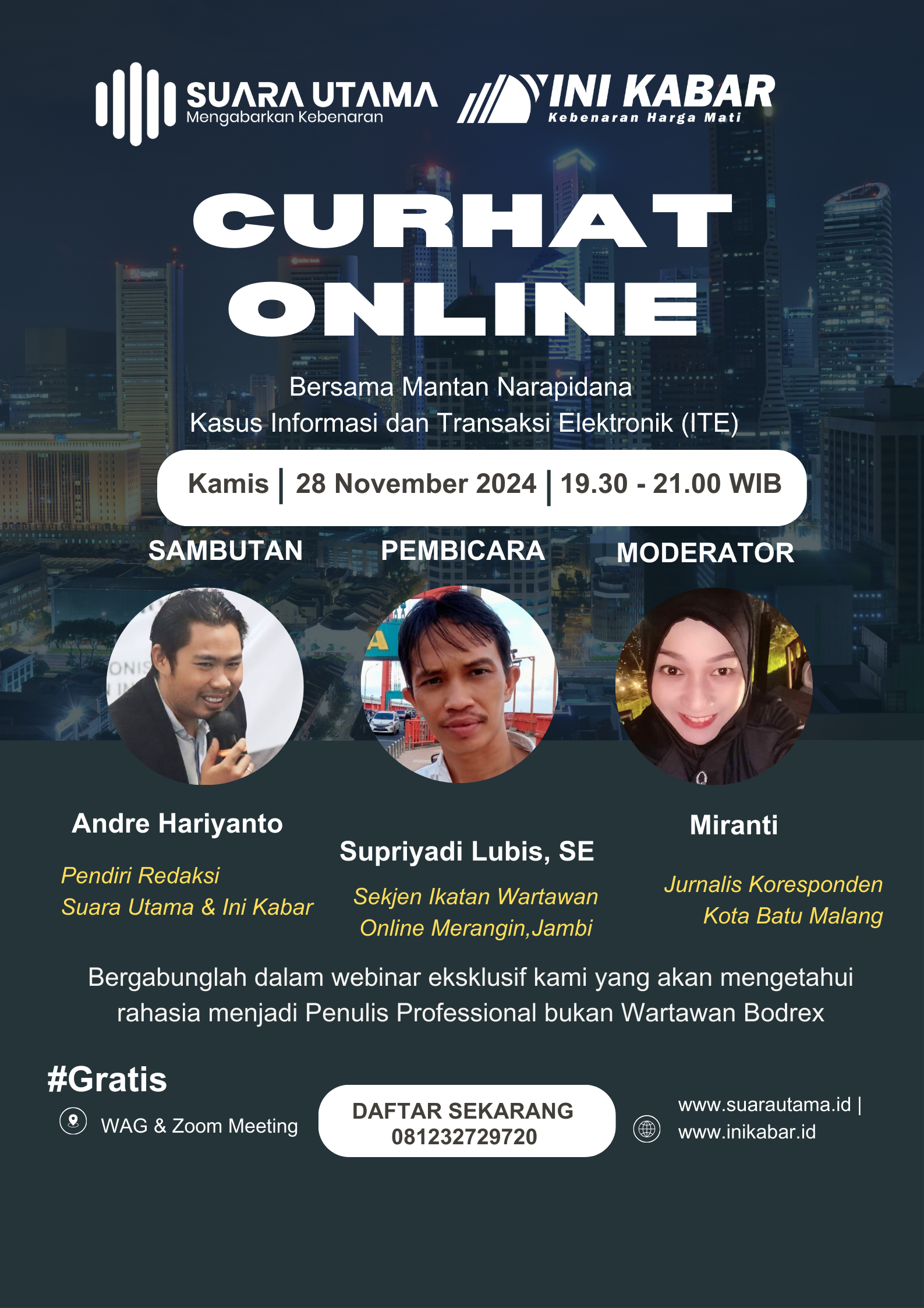 Hitam modern poster acara webinar 2 Webinar Suara Utama: Langkah Strategis Menuju Jurnalisme Profesional Suara Utama ID Mengabarkan Kebenaran | Website Resmi Suara Utama