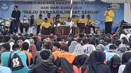 Photo suasana Milad ke-7 dan Peringatan Hari Guru Nasional (HGN) 2024 oleh Kelompok Kerja Kepala Sekolah (K3S) SMA Swasta Kota Palembang pada Minggu pagi 07.00 WIB di Lapangan DPRD Provinsi Sumsel (Foto : Zahruddin Hodsay/Suara Utama)