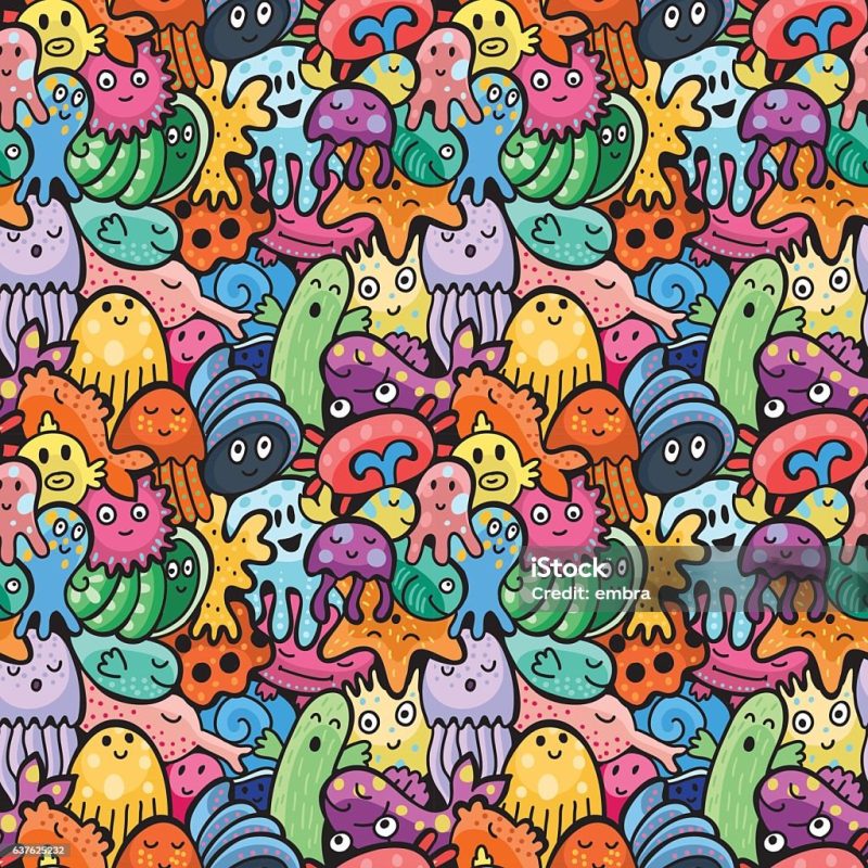 Sea animals seamless pattern. Vector background