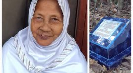 Photo ibu Siti Khodijah binti Mat Romli selagi hidupnya, yang merupakan ibunda dari  Kaperwil Sumsel Suara Utama Zahruddin Hodsay dan batu nisannya di Desa Riang Bandung OKU Timur _ Sumsel (Photo : Suara Utama/ Zahruddin Hodsay)