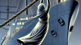 Bu Mariama harus bergelantungan tali kapal demi tanggung jawab keluarga. lustrasi oleh AI