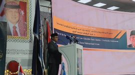 Foto: Dekan Fakultas Syariah dan Hukum UIN Alauddin Makassar didaulat oleh pelaksana konferensi untuk memberikan sambutan.Dok (Abdi Wijaya-SuaraUtama.ID)