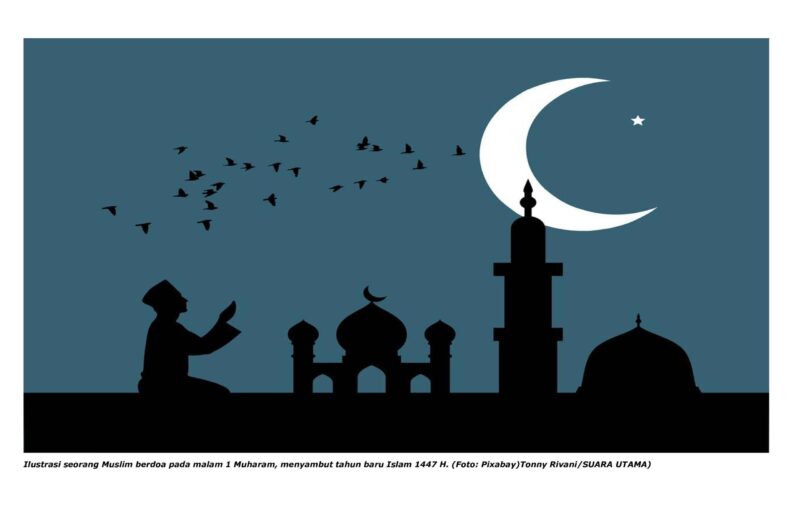 seorang Muslim berdoa pada malam 1 Muharam