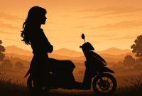Ilustrasi: Wanita dan Sepeda motor. Suarautama.id.
