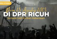 Ilustrasi Kericuhan dalam aksi demonstrasi di sekitar Kompleks DPR/MPR RI, Jakarta, pada 25 Agustus 2025, yang melibatkan bentrokan antara massa dan aparat, serta kekerasan terhadap jurnalis.