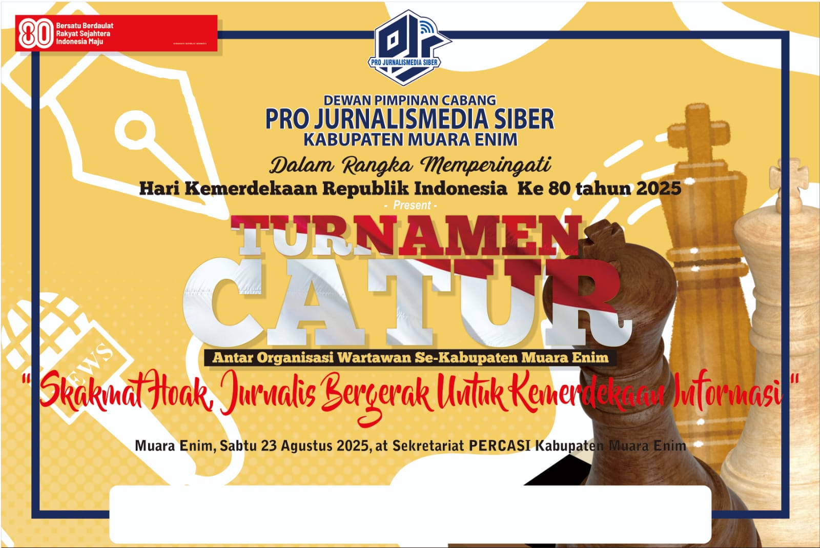 IMG 20250808 WA0000 DPC PJS Muara Enim Akan Gelar Turnamen Catur Wartawan, Ajak Lawan Hoaks Lewat Strategi Papan Catur.  Suara Utama ID Mengabarkan Kebenaran | Website Resmi Suara Utama