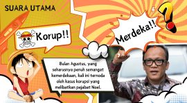 Tema kemerdekaan yang biasanya dikaitkan dengan semangat positif, kali ini ternoda oleh praktik korupsi yang melibatkan pejabat tersebut. Dalam gambar, terdapat gambar tokoh Luffy dari anime One Piece yang mewakili ekspresi protes terhadap korupsi, dengan teks yang menyampaikan bahwa meskipun bulan Agustus identik dengan semangat kemerdekaan, kali ini terkontaminasi oleh kasus korupsi yang melibatkan Noel.
