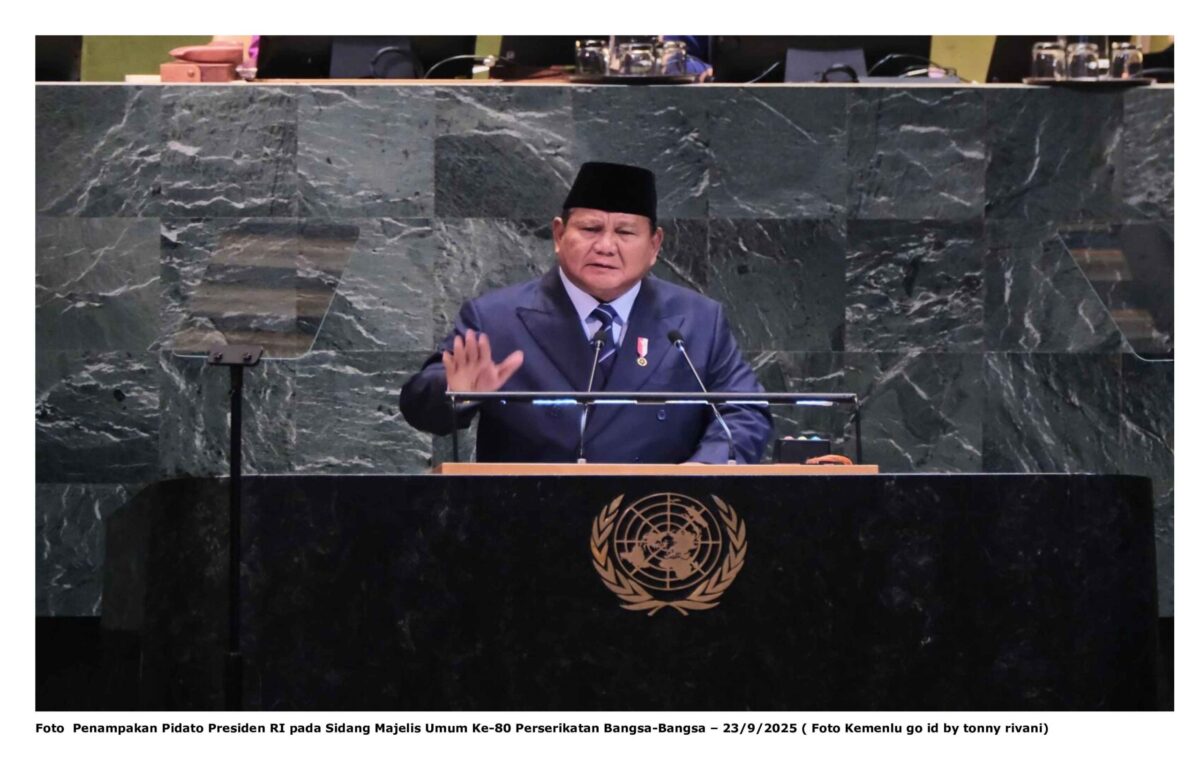Foto Penampakan Pidato Presiden RI pada Sidang Majelis Umum Ke-80 Perserikatan Bangsa-Bangsa – 23/9/2025 ( Foto Kemenlu go id by tonny rivani)
