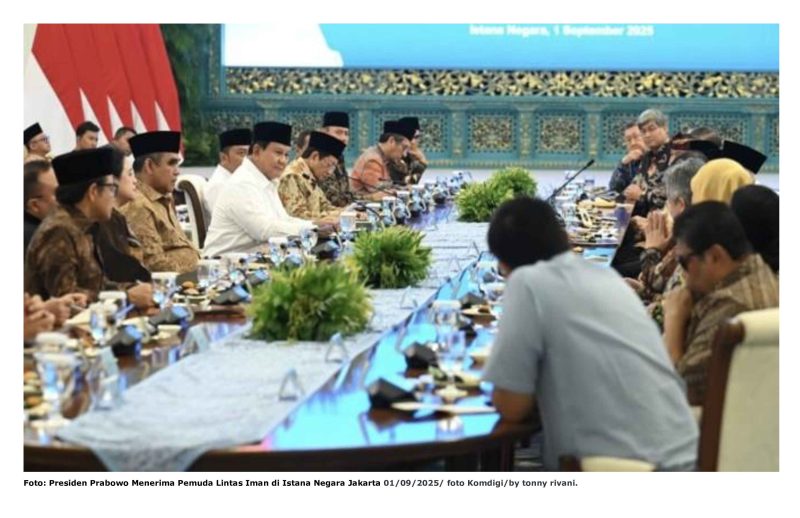 Foto: Presiden Prabowo Menerima Pemuda Lintas Iman di Istana Negara Jakarta 01/09/2025/ foto Komdigi/by tonny rivani.