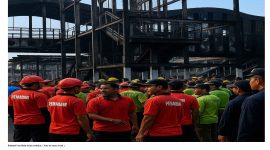 Ilustrasi Foto Halte Senen terbakar.  ( Foto by tonny rivani ).