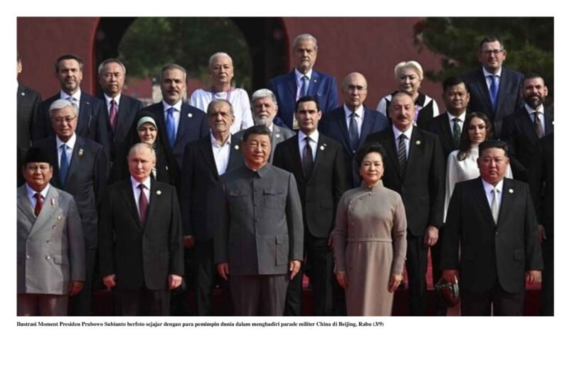 Ilustrasi Moment Presiden Prabowo Subianto berfoto sejajar dengan para pemimpin dunia dalam menghadiri parade militer China di Beijing, Rabu (3/9)