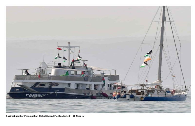 Ilustrasi gambar Penampakan Global Sumud Flotilla dari 40 – 50 Negara.