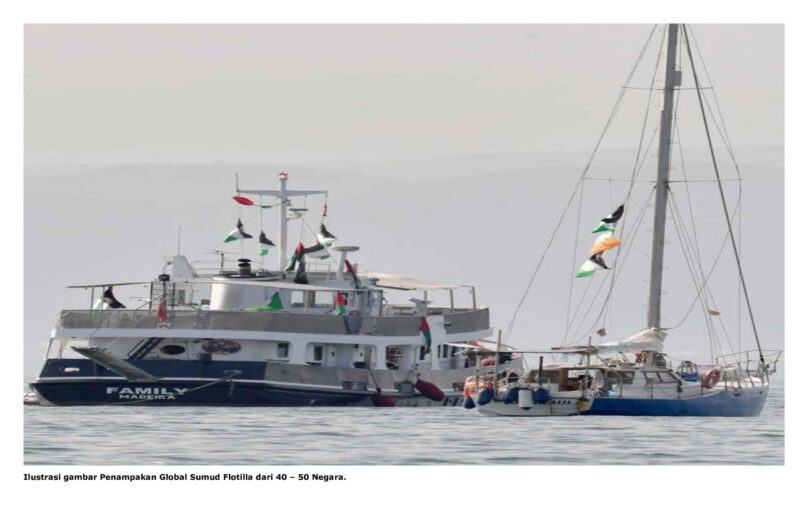 Ilustrasi gambar Penampakan Global Sumud Flotilla dari 40 – 50 Negara.