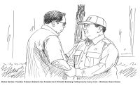 Sketsa Gambar  Presiden Prabowo Subianto dan Presiden ke-6 RI Susilo Bambang Yudhoyono/by tonny rivani - Wartawan Suara Utama.