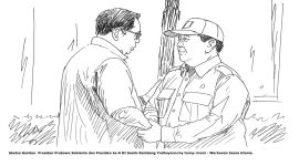 Sketsa Gambar  Presiden Prabowo Subianto dan Presiden ke-6 RI Susilo Bambang Yudhoyono/by tonny rivani - Wartawan Suara Utama.