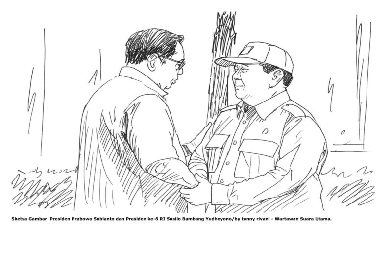 Sketsa Gambar  Presiden Prabowo Subianto dan Presiden ke-6 RI Susilo Bambang Yudhoyono/by tonny rivani - Wartawan Suara Utama.
