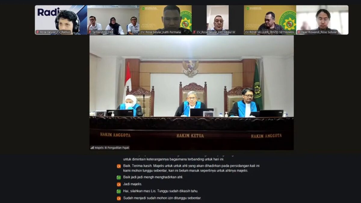 Tangkapan layar suasana sidang daring di Pengadilan Pajak, Senin (27/10/2025). Sidang ini menghadirkan perkara banding antara CV Rose Selular sebagai Pemohon Banding dan Direktorat Jenderal Pajak sebagai Terbanding