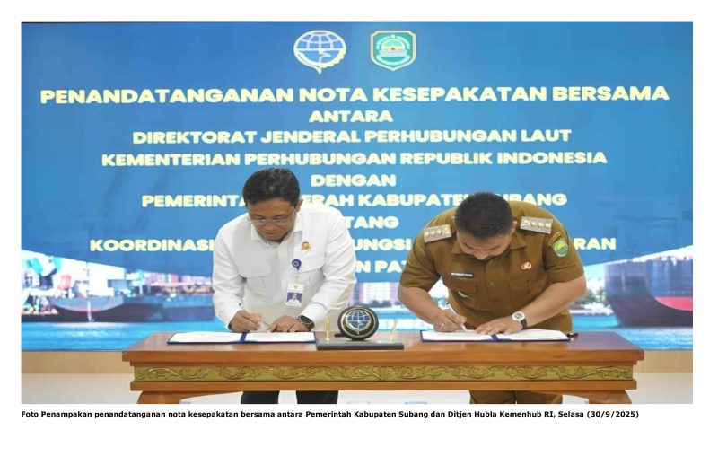 Foto Penampakan penandatanganan nota kesepakatan bersama antara Pemerintah Kabupaten Subang dan Ditjen Hubla Kemenhub RI, Selasa (30/9/2025)