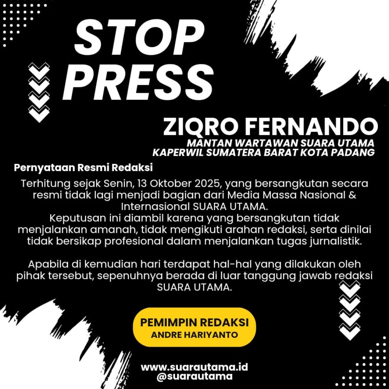 FOTO : Stop Press Anggota Media Suara Utama Atas Nama Ziqro Fernando dari kota Padang, Sumatera Barat (Dok. Internal/SUARA UTAMA)