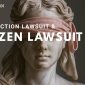 Ilustrasi Patung Lady Justice dengan mata tertutup, melambangkan keadilan yang tidak memihak. Konsep class action lawsuit dan citizen lawsuit menjadi simbol partisipasi masyarakat dalam menegakkan keadilan hukum di Indonesia.