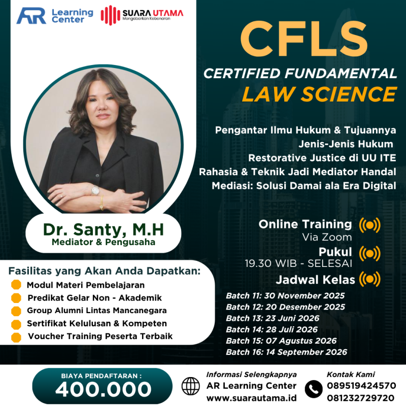 Certified Fundamental Law Science (CFLS) — pelatihan eksklusif bersama Dr. Santy, M.H