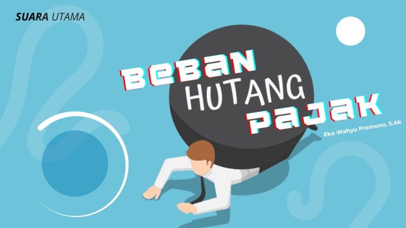 Ilustrasi seorang individu yang terhimpit beban besar bertuliskan “Hutang”, menggambarkan tekanan fiskal dan pajak yang dihadapi akibat kebijakan pinjaman pemerintah daerah.