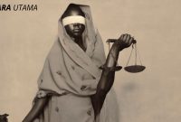 ilustrasi simbol keadilan dengan sosok wanita yang mengenakan penutup mata dan memegang neraca, mencerminkan tema ketidakadilan yang sering terjadi. Dihiasi dengan nuansa dramatis, gambar ini menyampaikan pesan mendalam tentang keadilan yang terkadang tidak objektif.