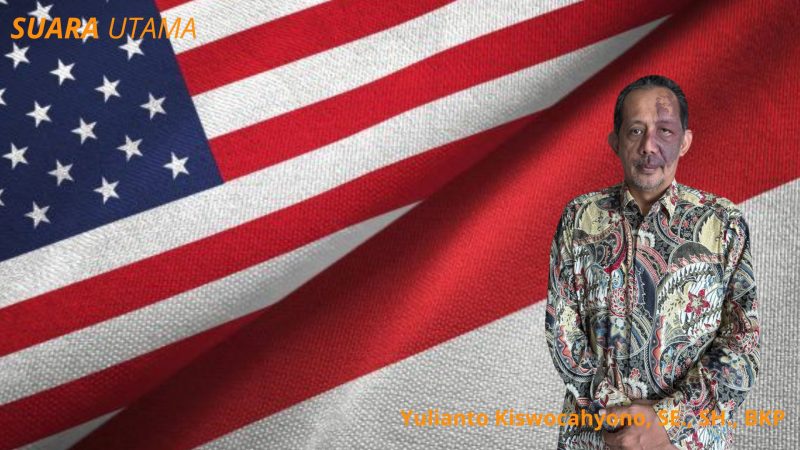 Ilustrasi Indonesia dan Amerika Serikat dengan menggambarkan negosiasi tarif impor yang tertunda akibat shutdown pemerintahan AS.