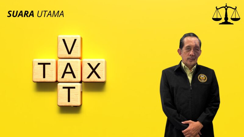 Yulianto Kiswocahyono, S.E., S.H., BKP Konsultan Pajak Senior sekaligus Ketua Komite Tetap Bidang Fiskal dan Moneter KADIN Jawa Timur memberikan pandangan mengenai wacana penghitungan ulang pemangkasan tarif Pajak Pertambahan Nilai (PPN) oleh pemerintah. Visual ilustrasi menampilkan konsep pajak (VAT/TAX) sebagai simbol dari kebijakan fiskal nasional.