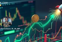 Ilustrasi lonjakan harga Bitcoin menembus USD 120 ribu disertai analisis pasar dari investor senior Yulianto Kiswocahyono, SE., SH., BKP. Visual ini menggambarkan euforia pergerakan harga kripto dengan simbol roket dan grafik naik, namun tetap mengingatkan potensi koreksi tajam di tengah volatilitas tinggi pasar aset digital.