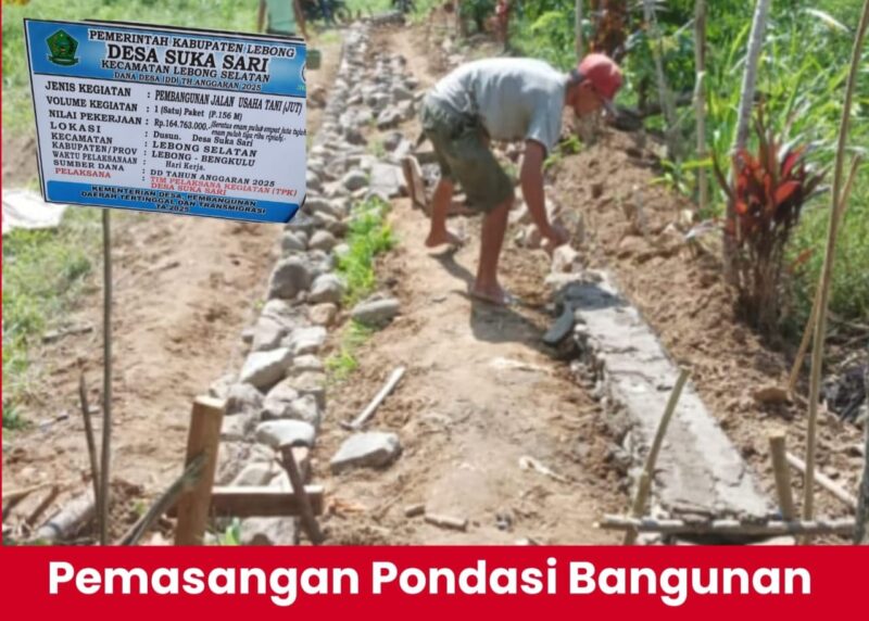 Proses pemasangan pondasi bangunan yang dananya diduga ada indikasi mark up anggaran (Munawar Khalik/SUARA UTAMA)