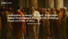 Ilustrasi perdebatan filsafat klasik menggambarkan dialektika antara hukum dan keadilan merefleksikan ambiguitas konsep “menguji kepatuhan” dalam pemeriksaan pajak sebagaimana diatur dalam Pasal 12A PMK 15/2025.